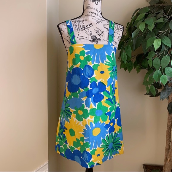 J. Crew Morning Floral Shift Mini Dress Green Yellow Sz 00 - Picture 2 of 16